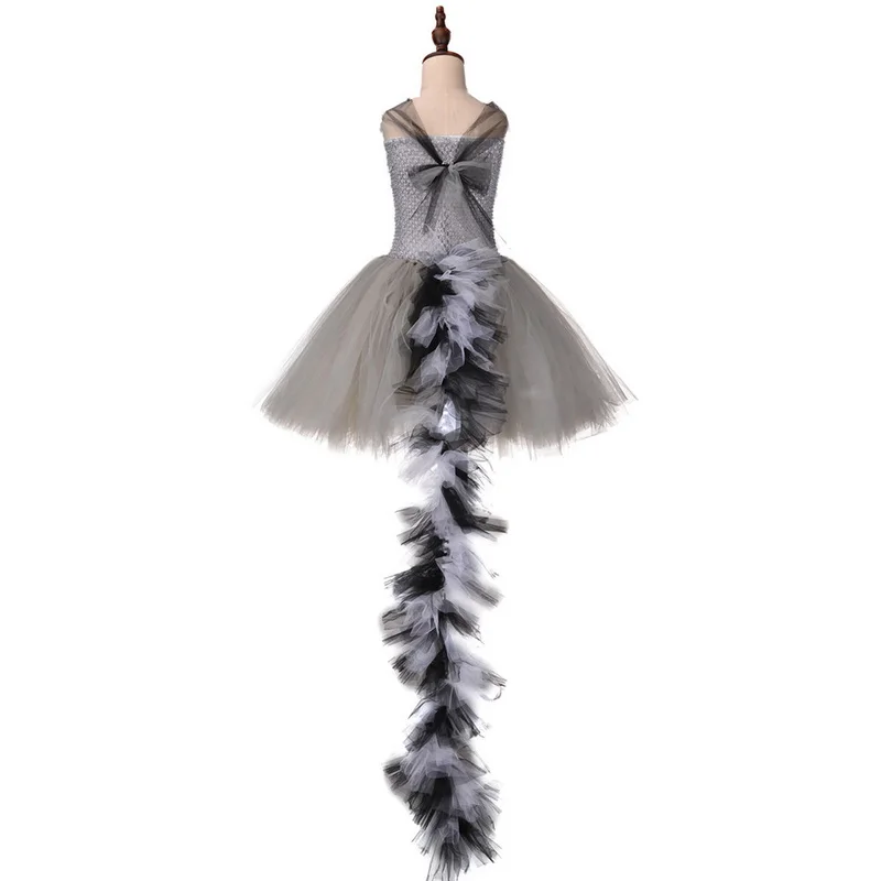 Child Halloween Animal Cartoon Raccoon Cosplay Costume Girls Grey Tutu Dress Kids Birthday Party Christmas Show Trailing Dresses