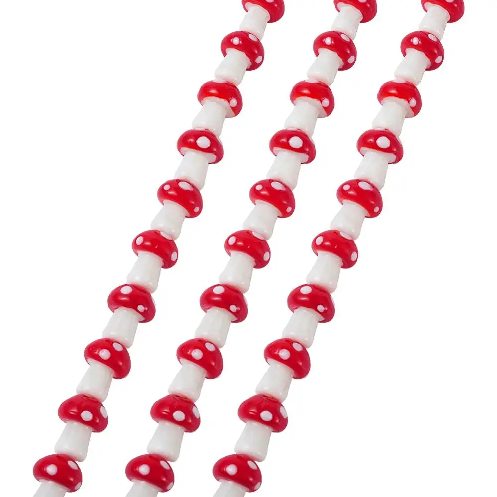 2 Strands Red Mushroom Beads Handmade Lampwork Glass Beads Fit Beading Jewelry DIY Crafts Earrings Necklace Making 16x12mm