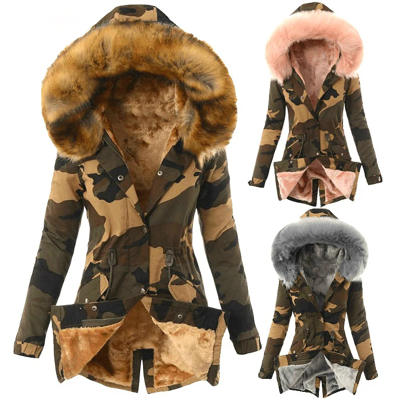 Camouflage Printed Casual Warm Cotton Clothes New hot Selling Women\'s Cotton Clothes Can Drawstring Women\'s Winter Style