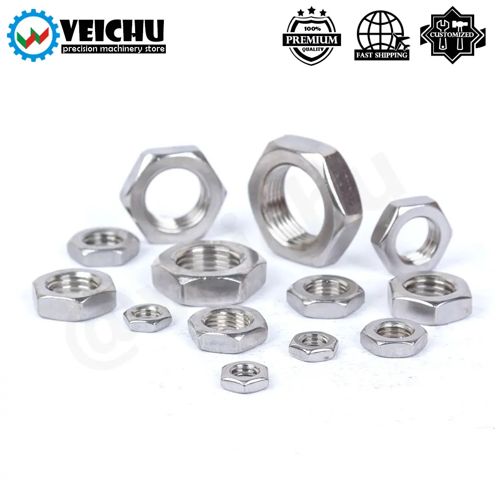 VEICHU 1/2/4/5/10/20pcs M6/M8/M10/M12/M16 Fine/Coarse Thread Carbon/Stainless Steel Hex Hexagon Nut