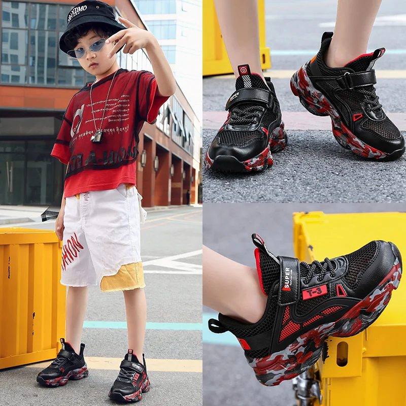 2021 New Summer Boys' Net Shoes Breathable Mesh Children's Summer Single Net Hollow Flying Woven Soft Sole Sneakers