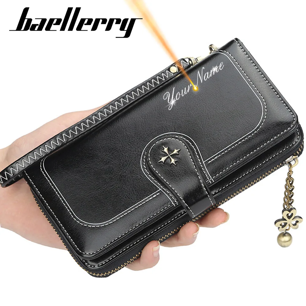 

2021 Women Wallets Name Customized Fashion Long PU Leather Top Quality Card Holder Classic Female Purse Zipper Wallet For Women