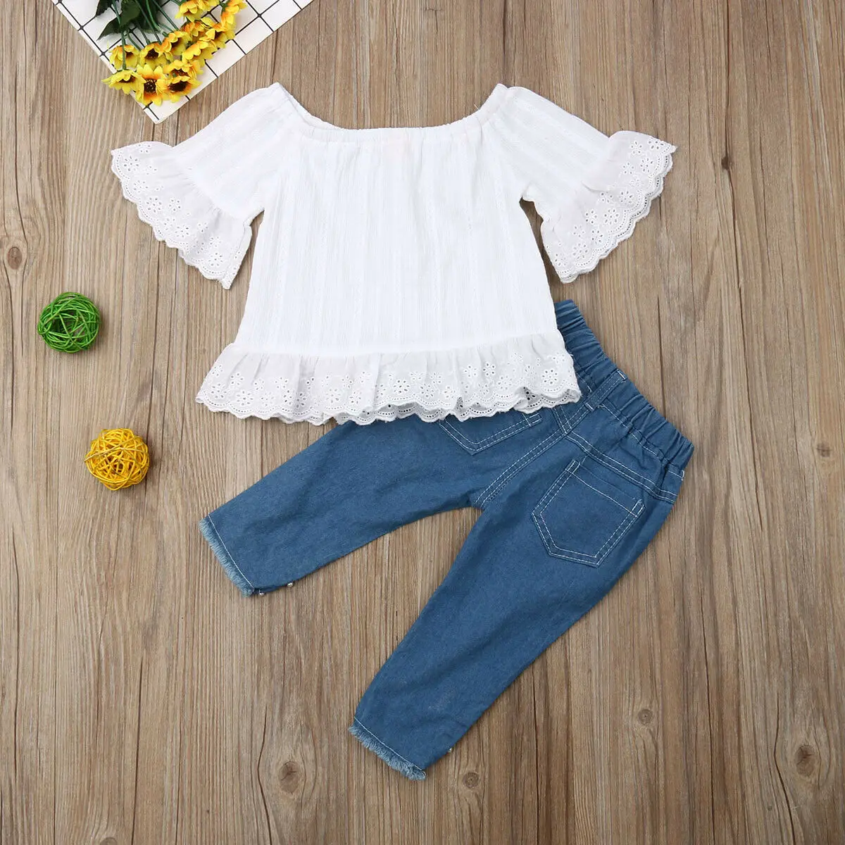 Conjuntos de ropa para niñas pequeñas, Tops blancos, camiseta, pantalones  vaqueros largos, conjunto de trajes para niños de 1 a 6 años / Ropa de niños, image size:1200x1200