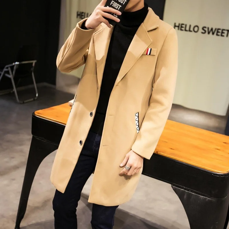 

Men Wool Blends Trench Coats Winter Overcoats Business Casual Trench Long Jackets High Quality Slim Fit Blends Coats Size 5XL