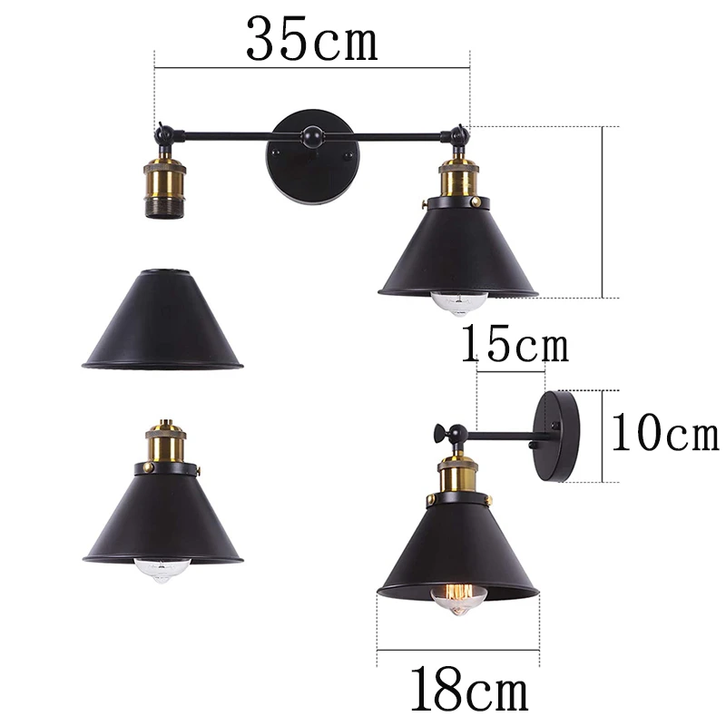 Industrial Wall Lamp with Plug in Cord Vintage Loft Wall Light for Bedroom Living Room Indoor Double Lights Lighting Fixture