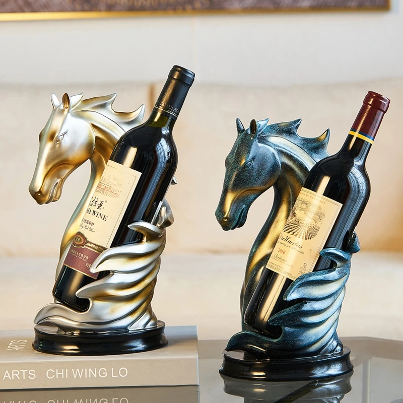 Horse Shape Wine Rack Resin Animal Statue Wine Bottle Holder Display Shelf for Home Wedding Party Romantic Dinner Decoration 