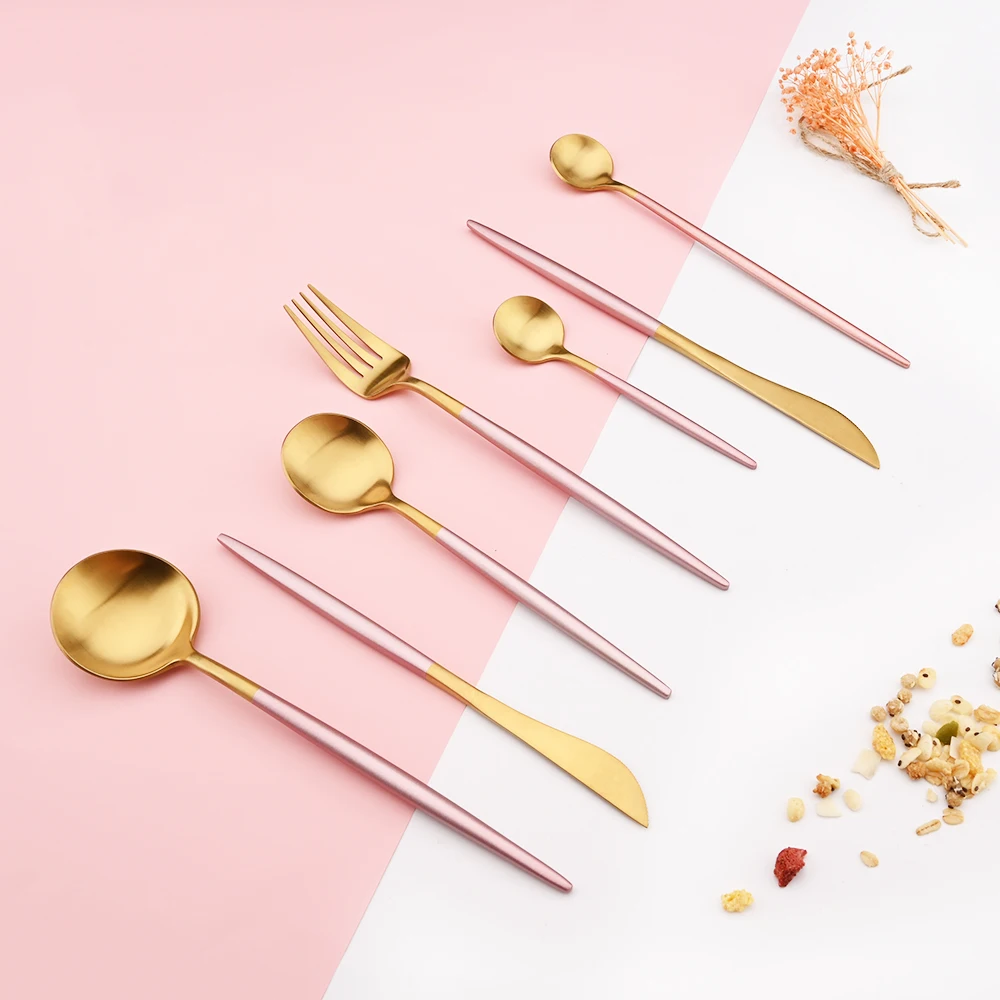 Dinnerware Set Gold Cutlery Set Dessert Fork Teaspoon 18/10 Stainless Steel Dinner Fork Spoon Knife Chopsticks Set Dropshipping