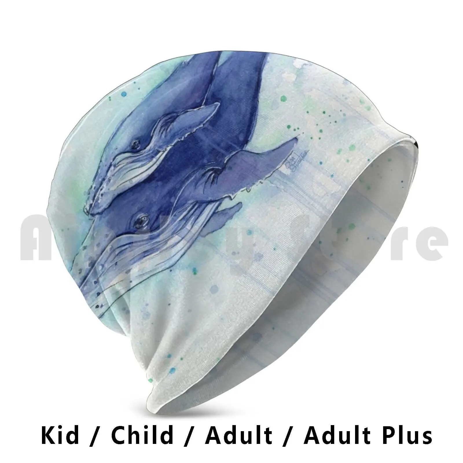 Humpback Whale Mom And Baby Painting Beanie Hedging Cap DIY Print Cushion Whale Humpback Humpback Whale Whale Painting