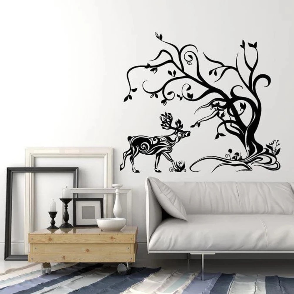 Abstract Deer Wall Stickers For Living Room Forest Animal Tree Vinyl Wall Decal For Study Room Nodic Home Decoration Art W848