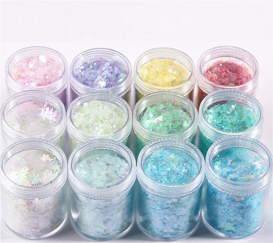 10g/Bag Holo Fairy Mixed shape Glitter Sequin/Nail Flakes DIY Transparent Sequins/Mermaid Hexagon Paillettes flakes for nail gel