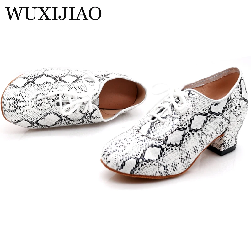 WUXIJIAO women\'s Latin dance shoes color satin sequins rhinestones Cuban high heels 9cm