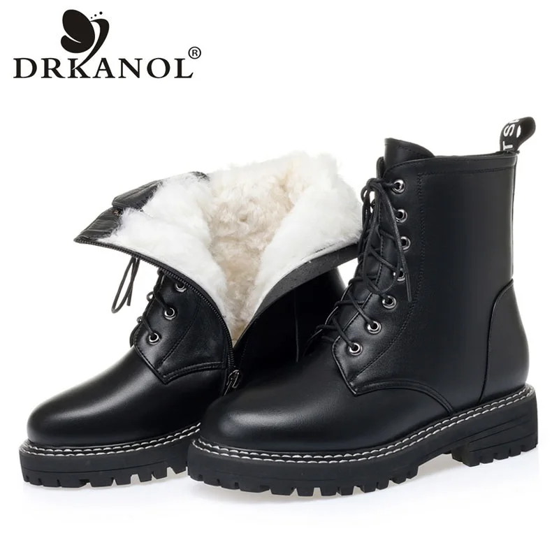 

DRKANOL Fashion Winter Wool Warm Snow Boots Women Quality Cowhide Comfort Trend Ankle Boots Ladies Street Style Platform Shoes