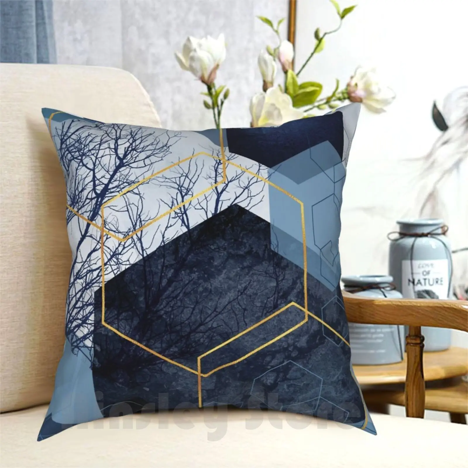 Geometric Landscape Pillow Case Printed Home Soft Throw Pillow Geometrical Geometric Geo Geometric Blue Navy Grey Dark