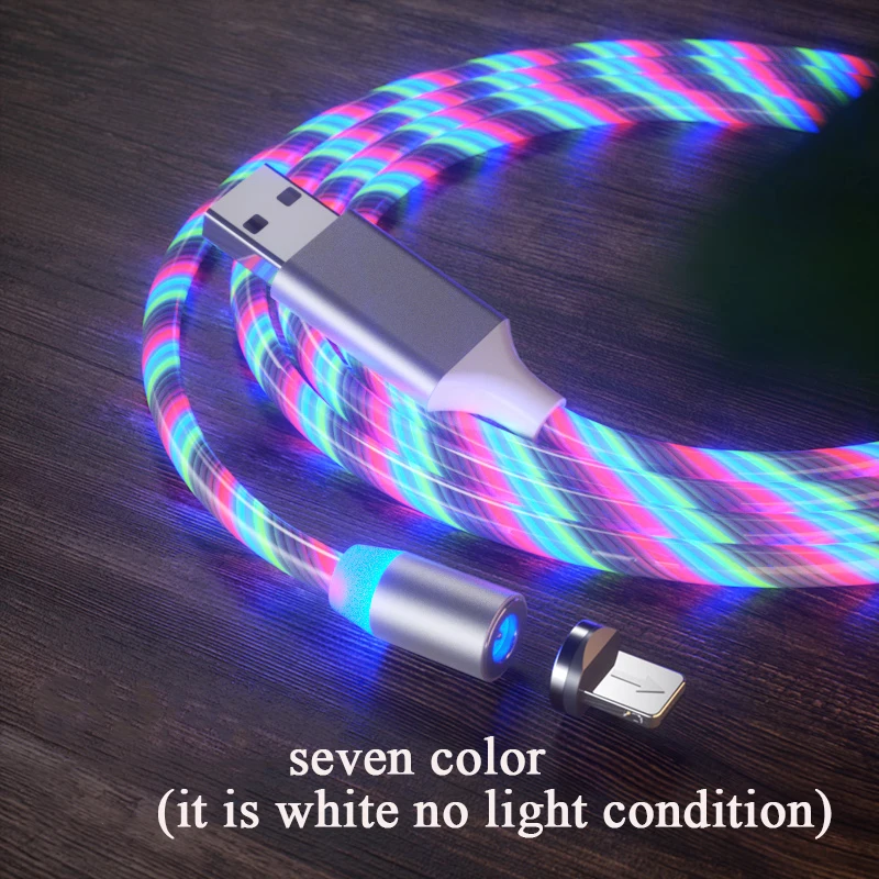 Magnetic LED Flowing USB Bright Cable Micro usb Type C Glowing Lighting Cables For iPhone Xiaomi huawei 1M Luminous Charger Cord