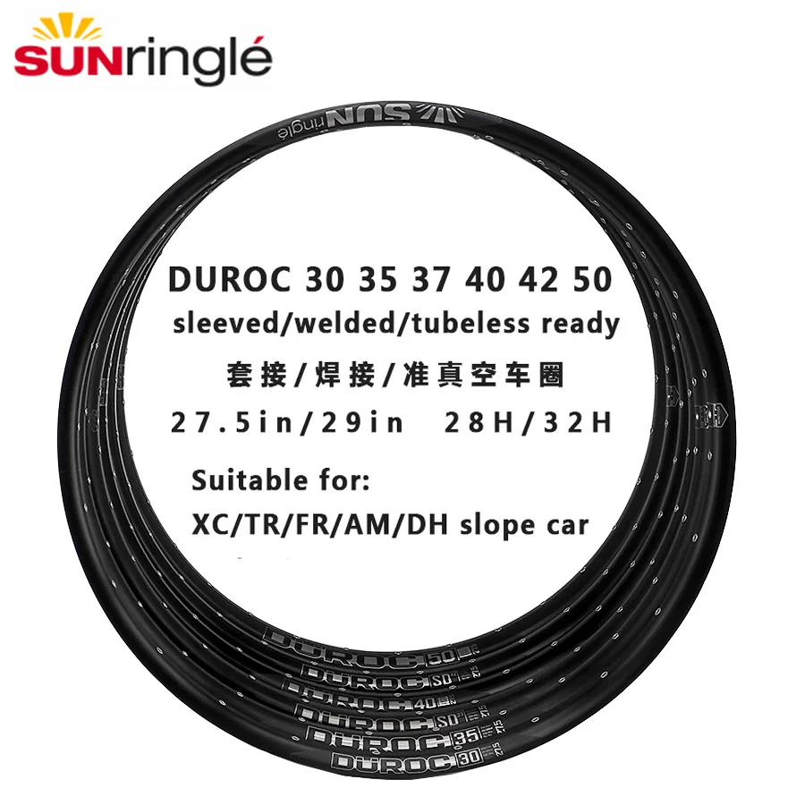 Sunringle DUROC Rims 30 35 37 40 42 50 Mtb Rims 27.5/29 Inch Mountain Tubeless Soldering Rim 28/32H Hoops Width Aluminium Rims