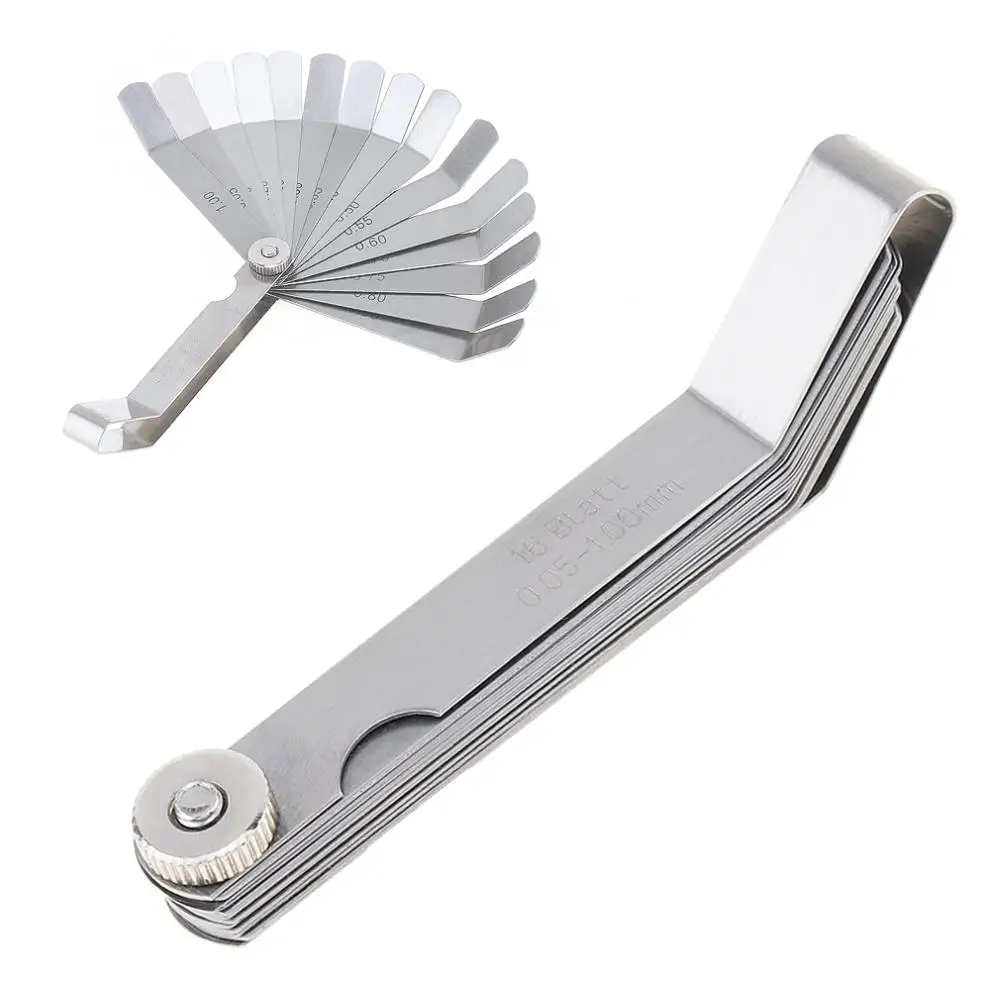 100A16 0.05 - 1mm Thickness Curved Stainless Steel Metric Filler Feeler Gauge with 16pcs Blades for Woodworking Measurement