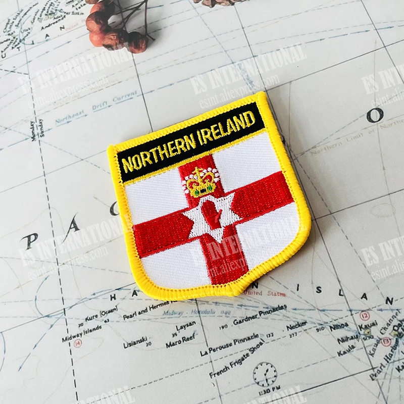 NORTHERN IRELAND National Flag Embroidery Patches Badge Shiled Shape Iron On Saw On For Cothing DIY Decoration