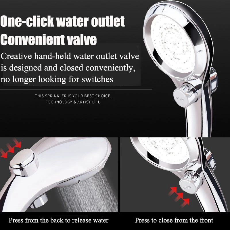 New Arrival Shower Head One-Key To Stop Water Saving Shower Heads Boost And Washable ABS High Quality Shower Head