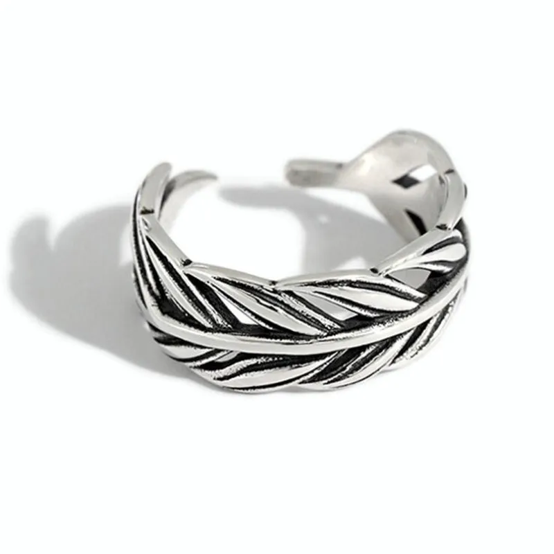 Personality Ins Hollow Leaf 925 Sterling Silver Jewelry Simple Creative Exquisite Feather Leaf Opening Rings   R711