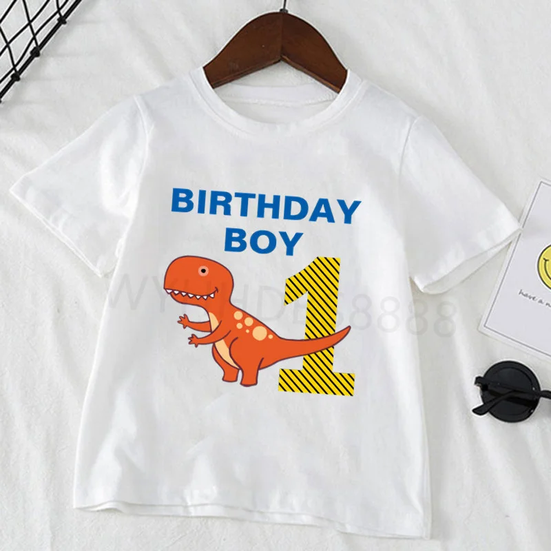 24M-8T Kids Dinosaur Cartoon Birthday Number White T Shirt Boys and Girls Summer Dino Top Birthday Gift