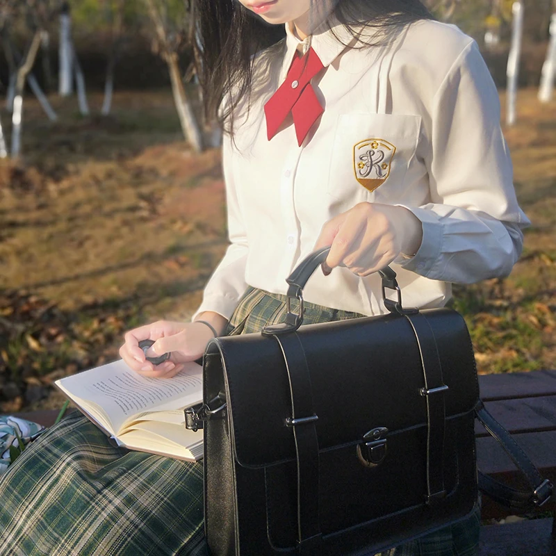 Large Double Shoulder Jk Uniform Bag Pu Diagonal Portable Japanese College Style Japanese Vintage Lolita Cos Loli Bag