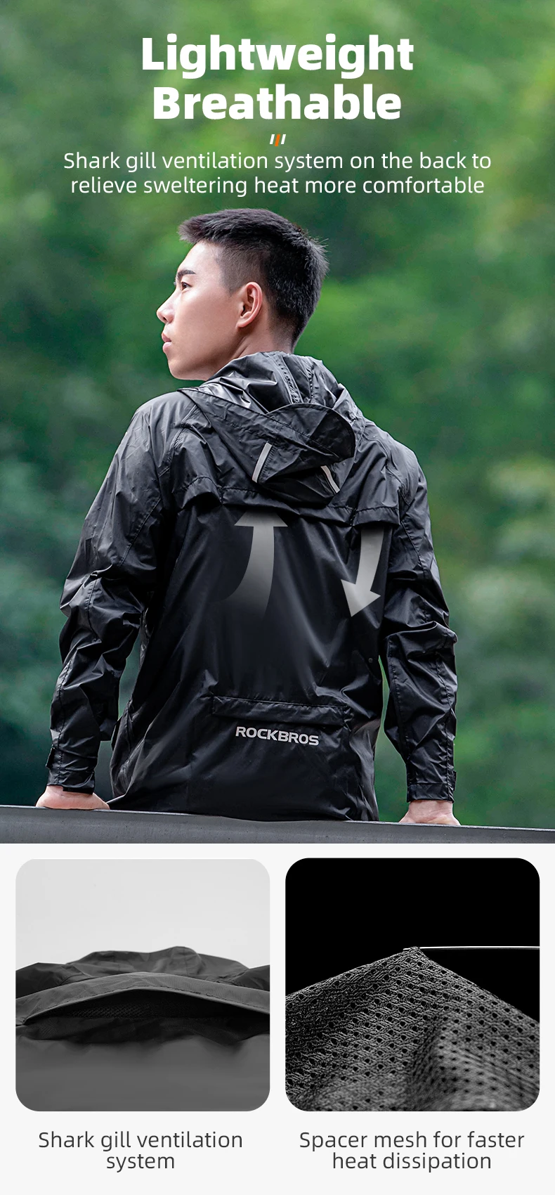 ROCKBROS MTB-Fahrradjacke, wasserdicht, leicht, atmungsaktiv, reflektierend, Fahrradanzüge, winddicht, Jersey, Regenmantel, Fahrradausrüstung – Detail 11