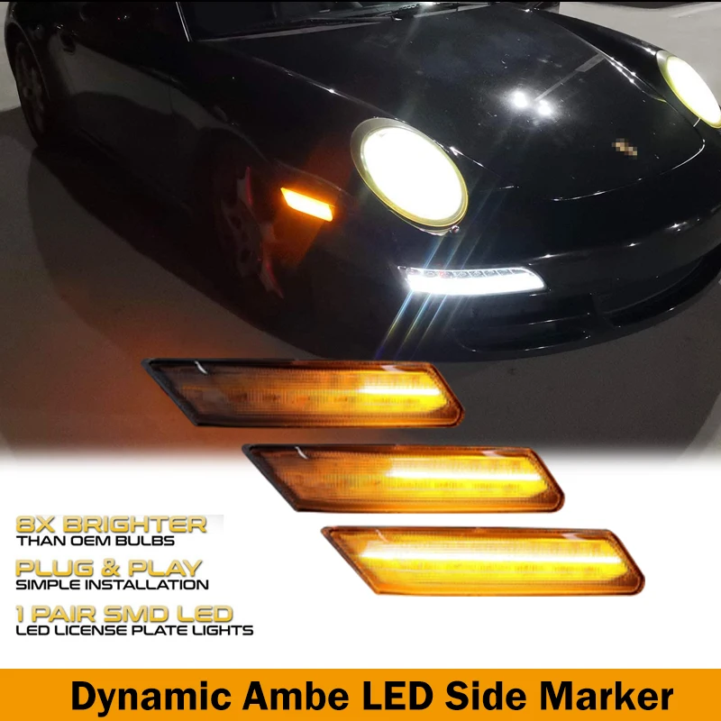 IJDM Per Porsche 911 997 987 Cayman Boxster Dinamico LED Ambra Luce di posizione laterale Freccia Indicatore di direzione Lampeggiante Indicatore