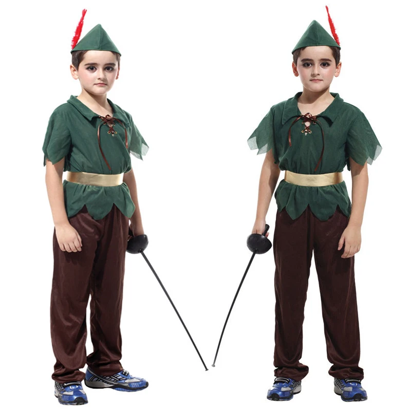 Umorden Purim Carnival Halloween Costumes Kids Children Green Forest Peter Pan Costume for Boy Boys Party Dress Up