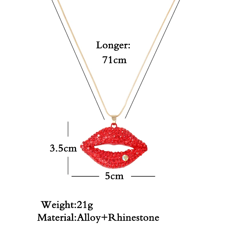 2020 trendy  Hot-Sexy Red Lips Necklace Ladies Rhinestone Jewelry Necklace Sexy Style Gold Color Chain Necklacs For Party Gifts