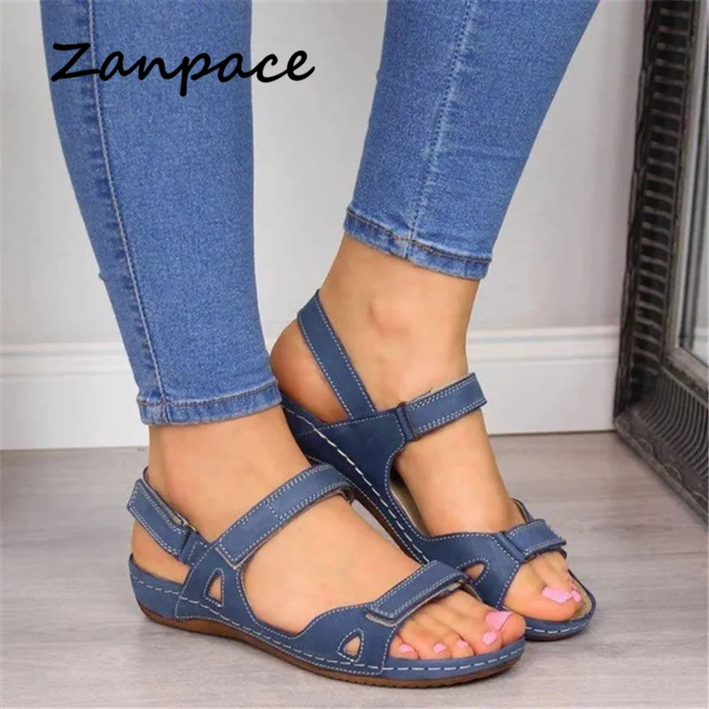 ZANPACE 2020 Women Platform Sandals Comfortable Flat Slope With Open Toe Shoes Women Beach Leisure Large Size 43 Sandals