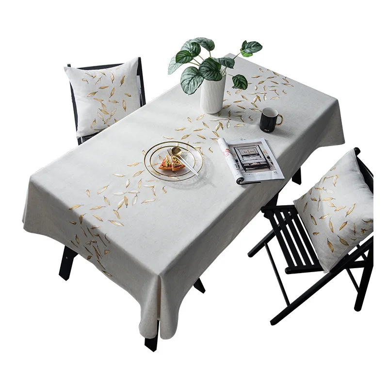 

Light Luxury Nordic Style Pure Color Embroidered Leaf Hotel Tablecloth Home Decoration Waterproof Table Cloth