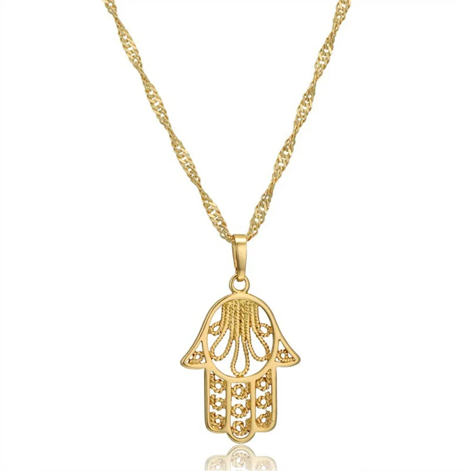 Hamsa Hand of Fatima Pendant Necklaces for Women Gold Color Filigree Palm Chokers Collar Jewelry Collier Femme 2023 Dropshipping