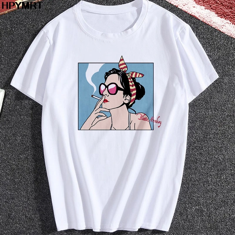 

Smoking Cool girl printed T-shirt women 2021 summer short-sleeved T shirt hip-hop casual Fashion Female clothes Tshirt Harajuku