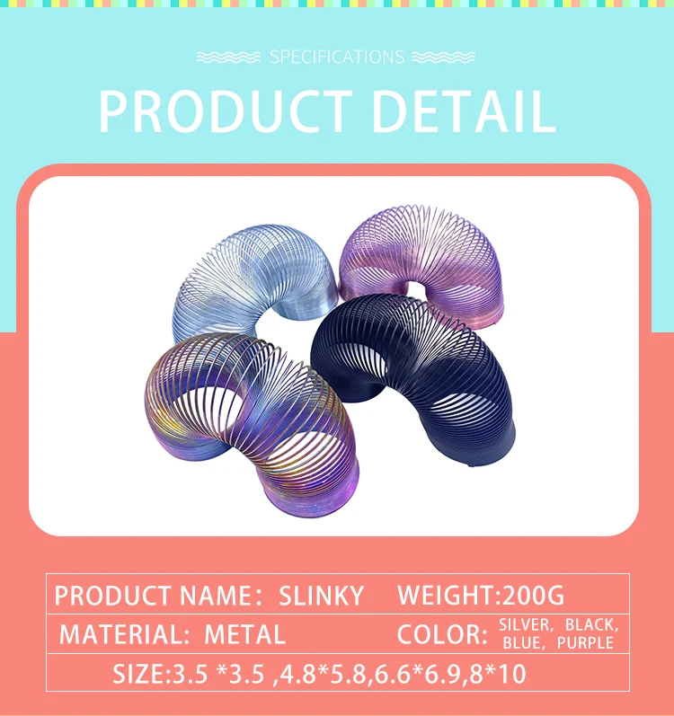 2.5 Inch Science Toys Steel Slinkys Stairs Walking Spring Colour Metal Coil Rainbow Nostalgic Coil Spring