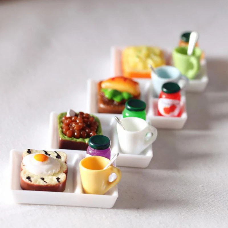 New 5pcs/set Dollhouse MIniature Toast Bread Jam Dinner Plate Cup Spoon For Doll House Kids Pretend Play Kitchen Accessoreis