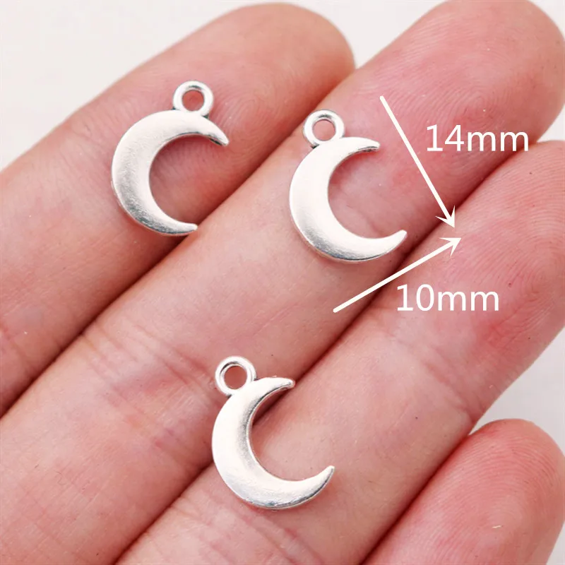 Imagen 6: Mini colgantes de Luna chapados en plata, accesorios de pulsera, dijes DIY para fabricación de joyas, 14x10mm, A601, 50 unidades