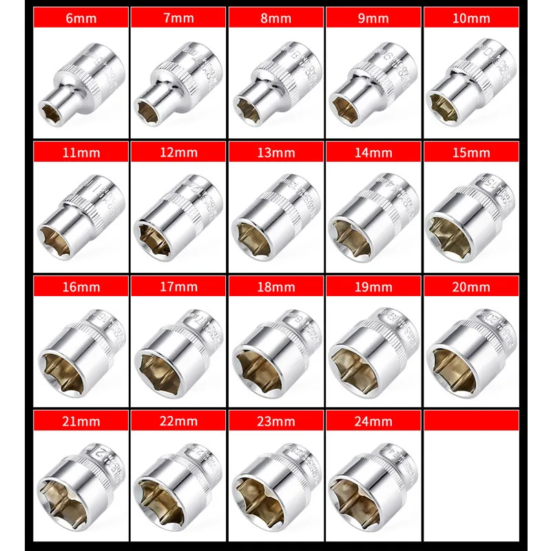 3/8 Inch Ổ 8-24Mm Cờ Lê Lục Giác Đầu CR-V 6 Điểm Răng Cờ Lê Bánh Răng Ổ Cắm Bộ Sửa Xe dụng Cụ Ổ Cắm Cho Đai Ốc Loại Bỏ Mới