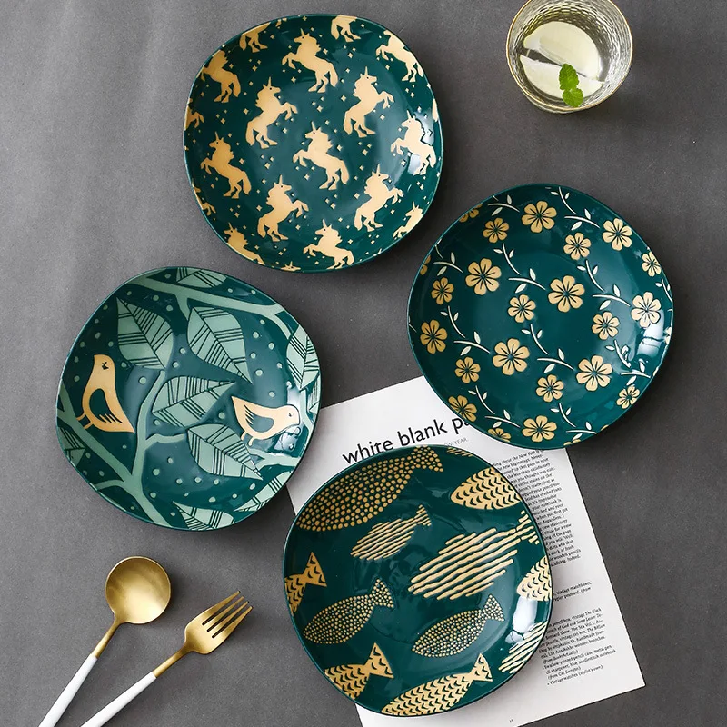 

LingAo-Креативная японская рельефная подглазурная керамическая посуда, посуда для домашнего ресторана, суповые тарелки