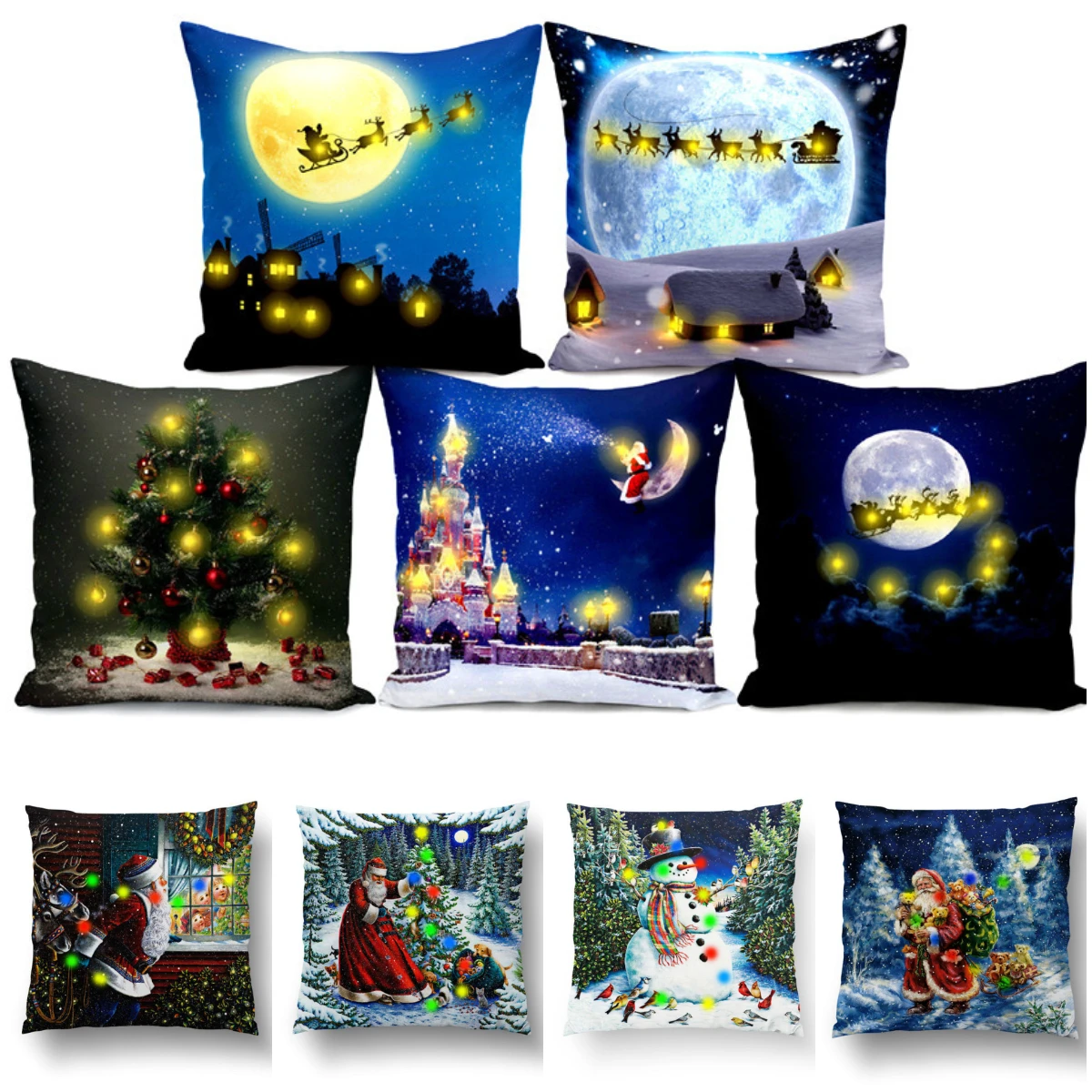 

Creative LED Lights Christmas Blue Cushion Cover Fairy Lights Short Plush Pillow Covers Christmas Decor Gifts Throw Pillows Case