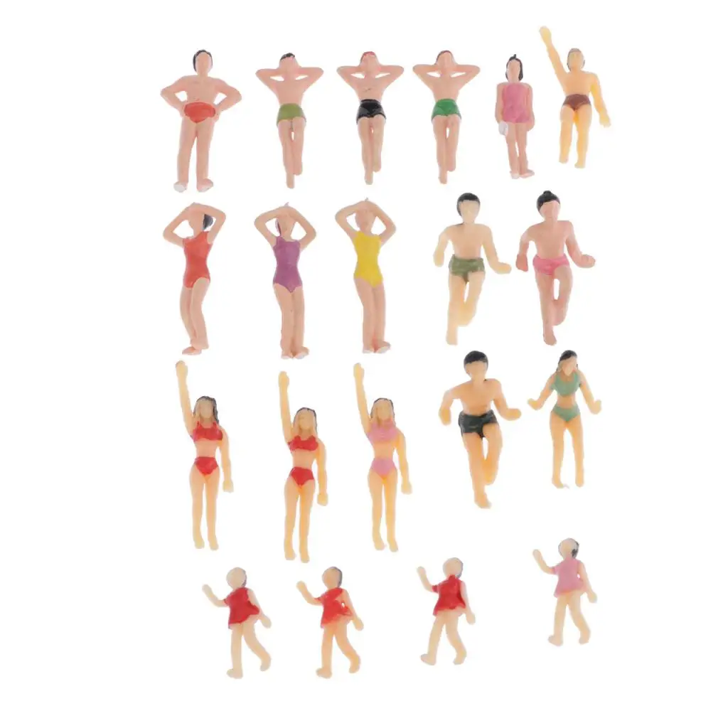 20-Pack 1.4 inch Miniature Beach Swimsuits People Figures Model Train Diorama Scenics Building Kit 1:50 Model Beach Crowd Figure