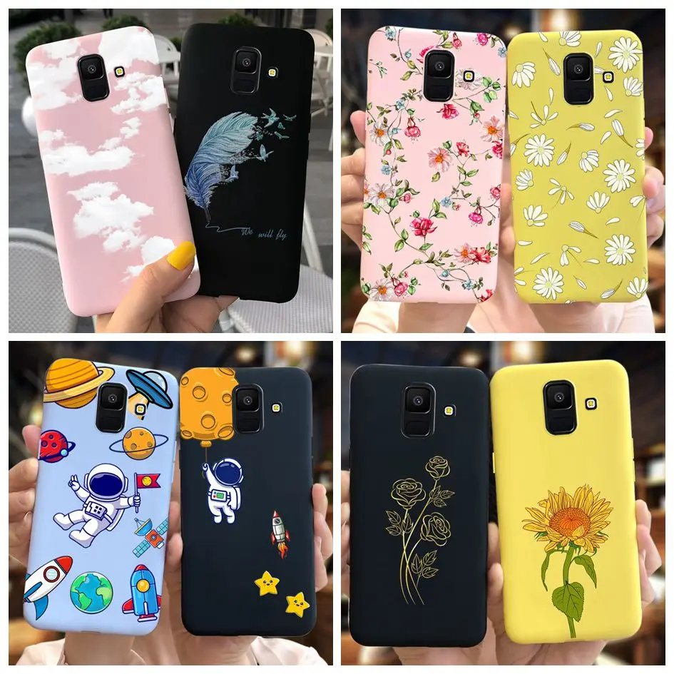 For Samsung Galaxy A6 2018 Case SM-A600F Cute Sunflower Astronaut Phone Cover For Samsung A6 Plus 2018 A6Plus A6+ SM-A605F Coque