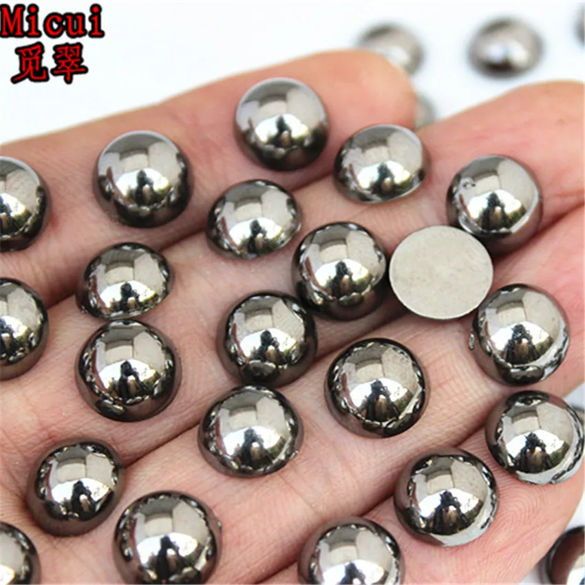 Micui 3 /4/ 6mm Ancient Silver Imitation Pearl Half Round Beads Rhinestone Applique Flatback Crystal DIY Scrapbook MC202