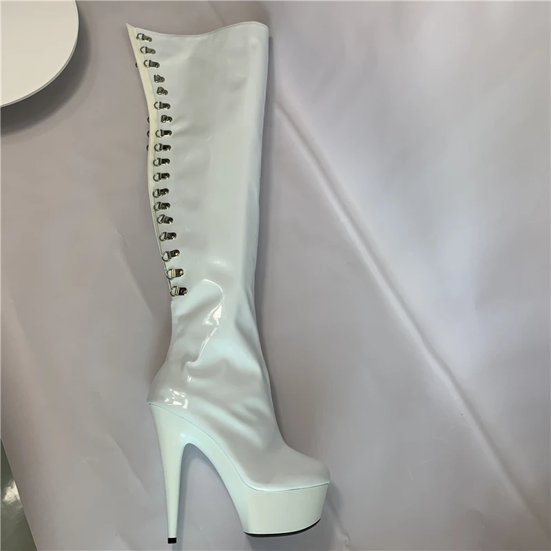 Fetish Platform Boots High Heels Sexy Party Dancing Shoes Pole Dancing Shoes High Heels and Knee-high Patent Leather Round Toe