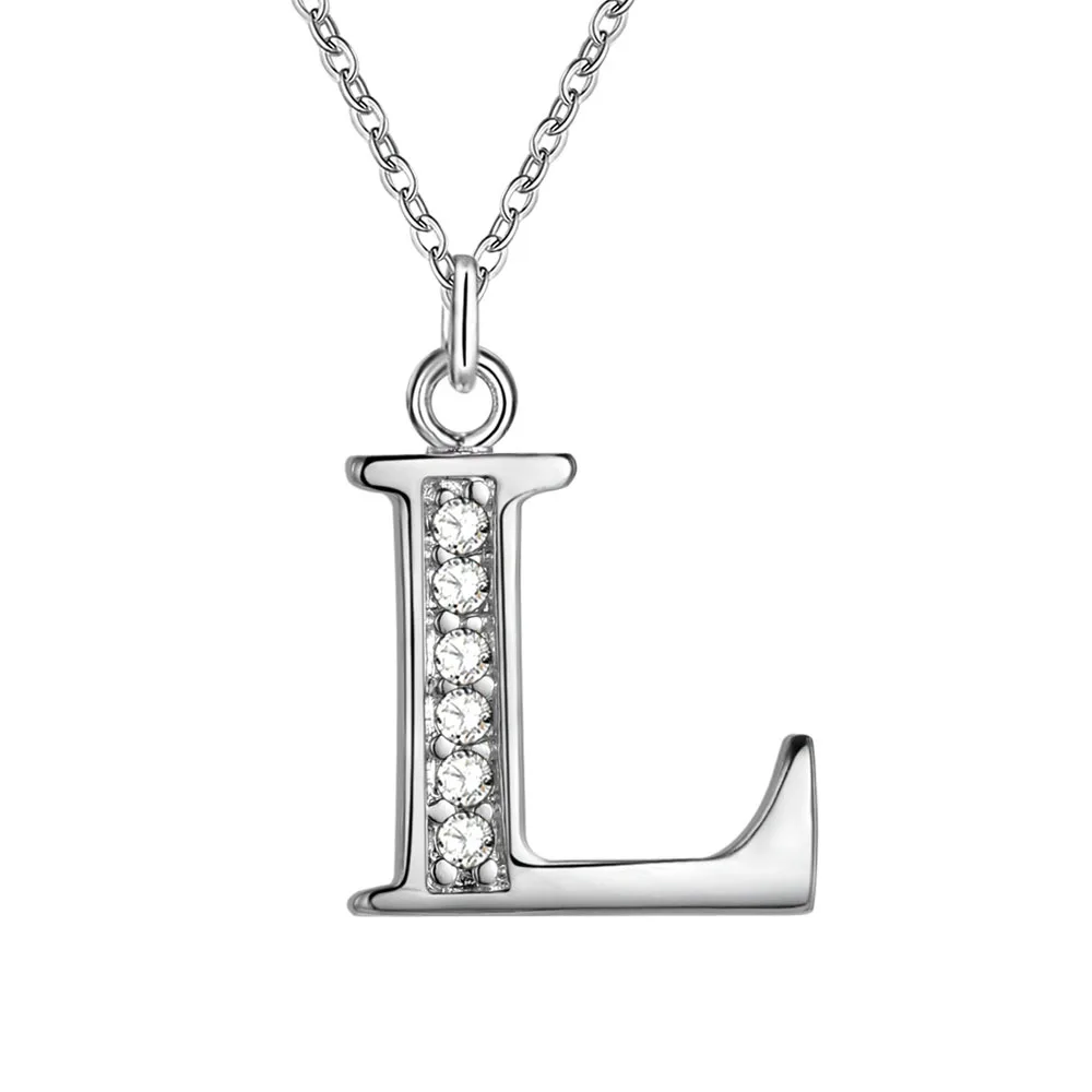 2021 New A-Z 26 Letter Name Silver Plated Necklaces Pendant for Women Fashion Long Chain Necklaces CZ DIY Gift S925 Jewelry