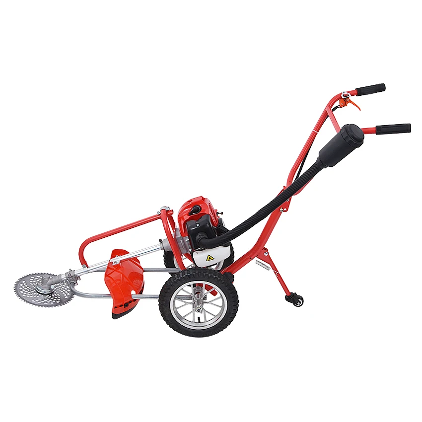 Máquina de deshierbe portátil de empuje manual, deshierbe, cortacésped, cultivador G0028 de 2 tiempos, 52CC, con rueda de deshierbe de 1,9kw, 2,5 caballos de fuerza