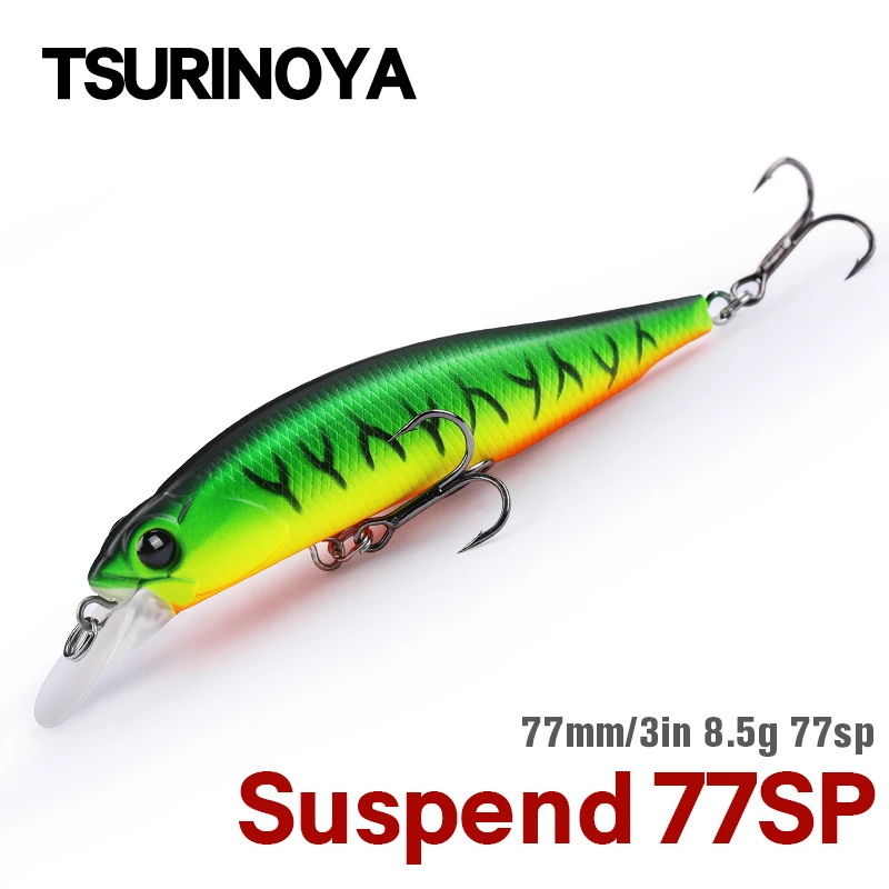 TSURINOYA 77SP Jerkbait Suspending Minnow Fishing Lure DW101 77mm 8.5g 0.7-0.9m Pike Bass Artificial Hard Baits Wobbler Lures