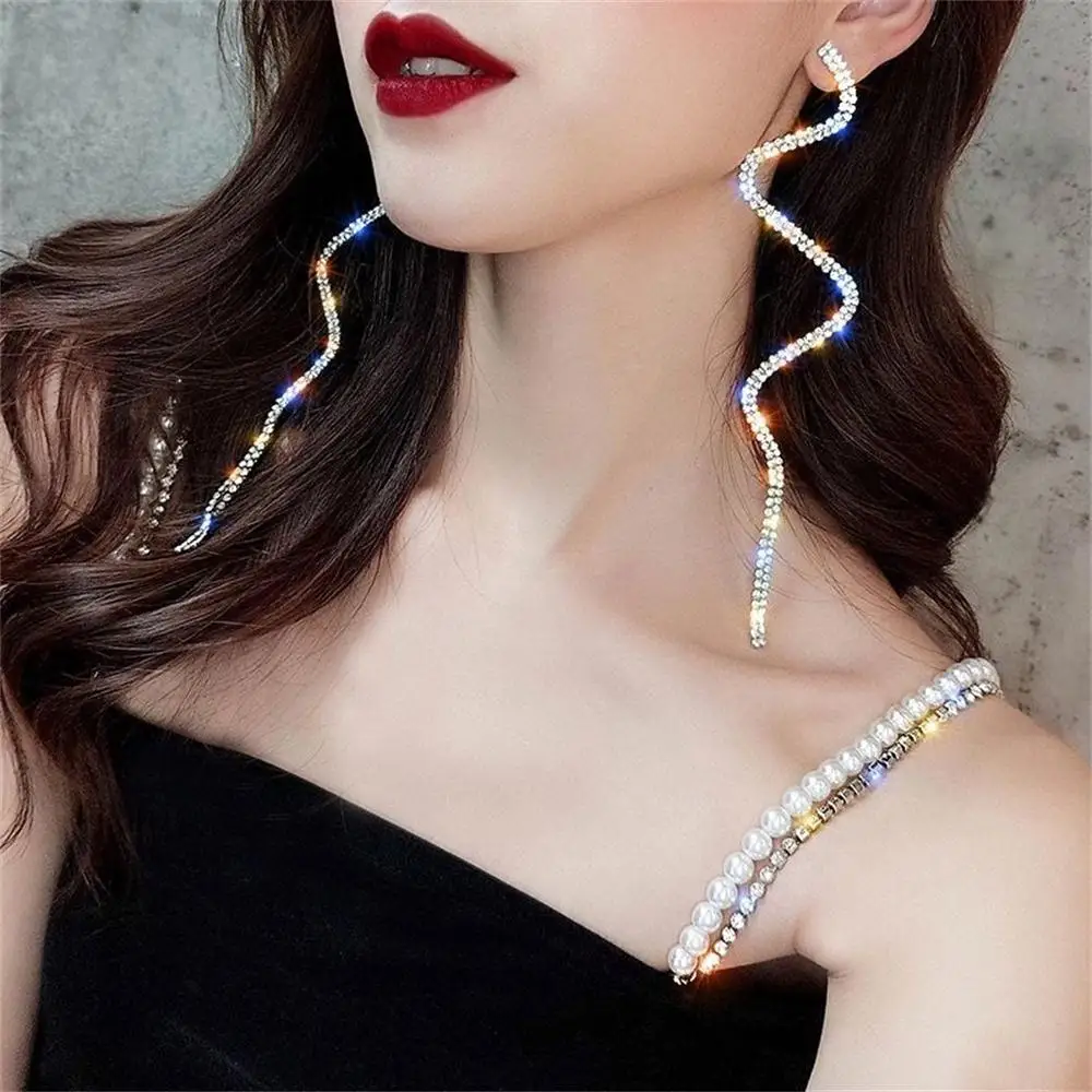 

Exaggerated Shiny Rhinestone Long Snake Drop Earrings For Women Luxury Crystal Long Tassel Pendant Dangel Earrings Jewelry