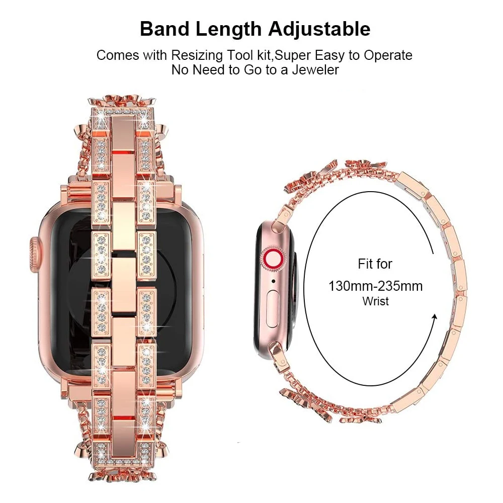 New Bling Metal Bracelet for Apple Watch Band 7 6 Women Luxury Stainless Replacement Strap for iWatch 5 4 3 Watchband 44mm 38mm