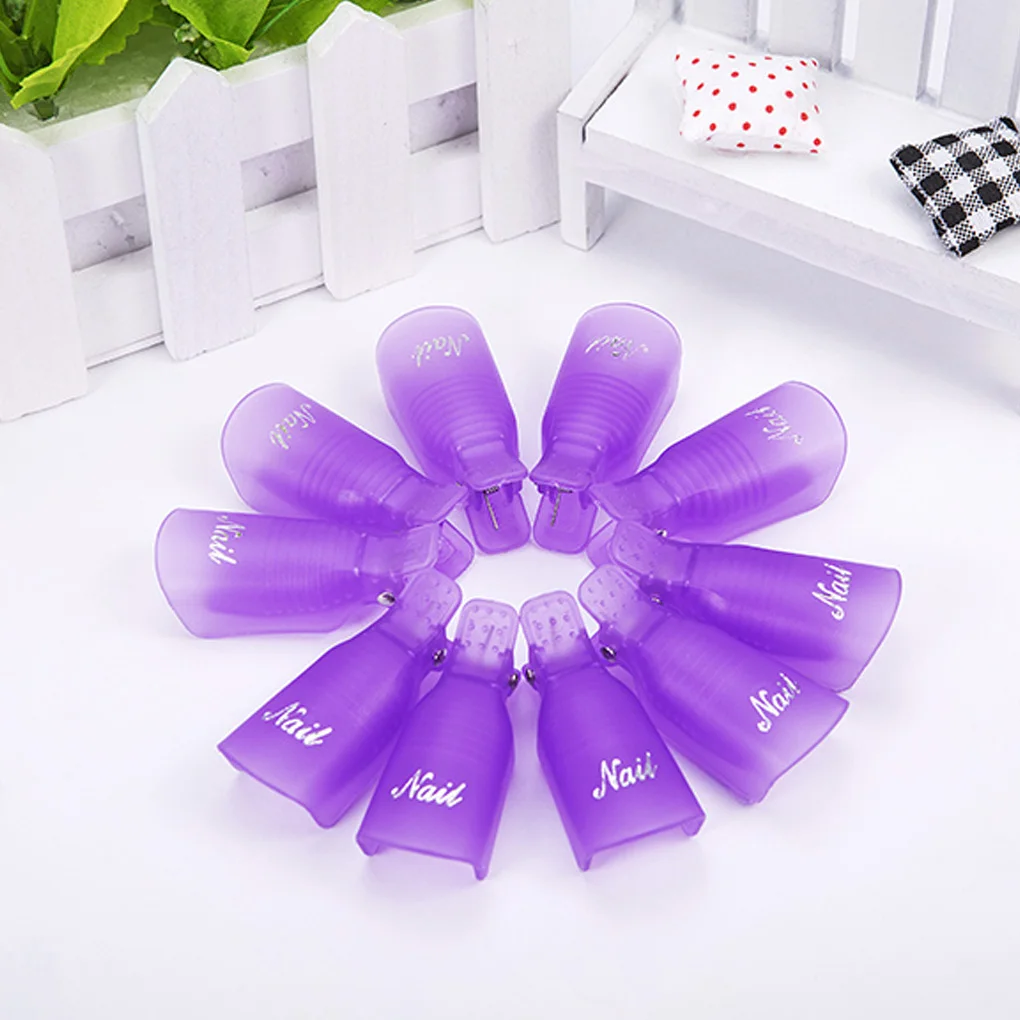 Nail Art 10pcs acrilico si impregna fuori dal clip Cap Nail Polish Remover Wrap manicure Accessori, Viola