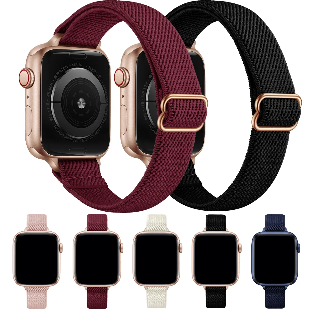 VIOTOO Slim Stretchy Loop Bands For Apple Watch Band 40mm 38mm 44mm 42mm series 6 se 5 4 , Women Elastics Nylon Thin Band Strap